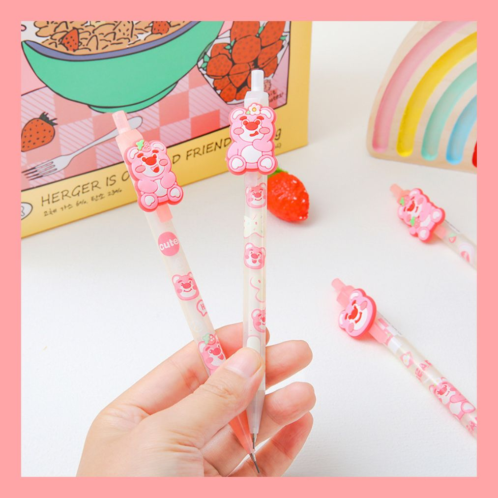 Bút chì bấm hình gấu dâu siêu hot - Bút chì ngòi 0.5mm