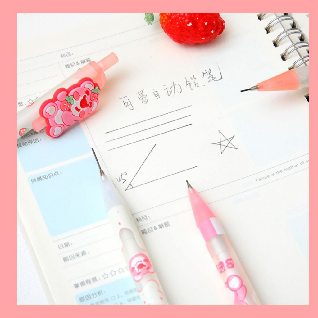 Bút chì bấm hình gấu dâu siêu hot - Bút chì ngòi 0.5mm