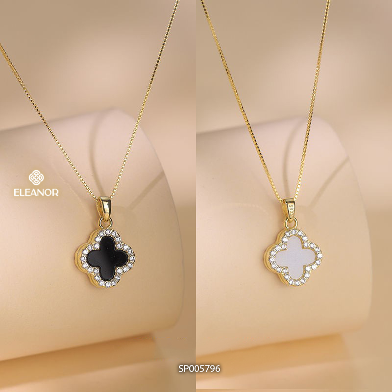 Dây chuyền nữ titan Eleanor Accessories lật mặt hình cỏ bốn lá hai màu đính đá phụ kiện trang sức 5796