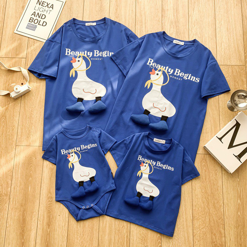 Set áo gia đình Hokiha Kid hình con vịt chất cotton mềm mại, thoáng mát, thấm hút mồ hôi tốt TE338