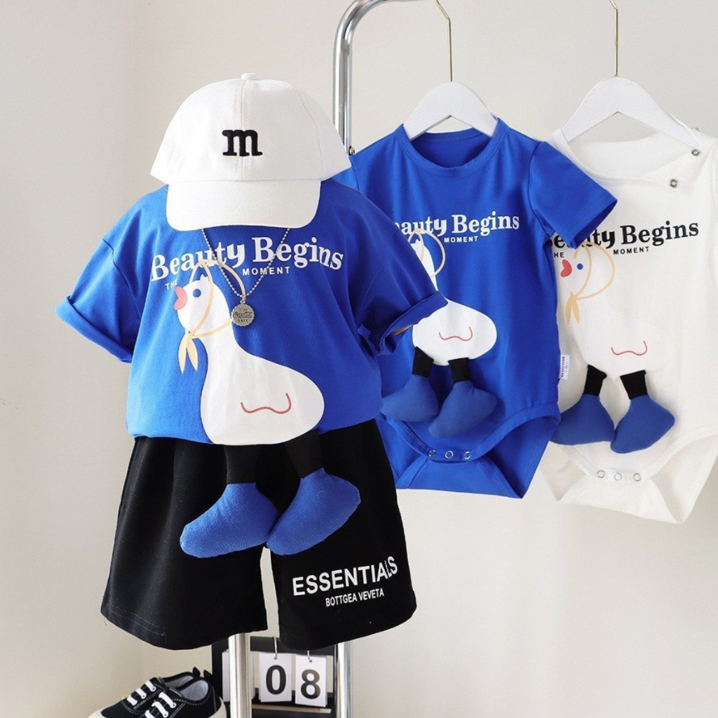 Set áo gia đình Hokiha Kid hình con vịt chất cotton mềm mại, thoáng mát, thấm hút mồ hôi tốt TE338