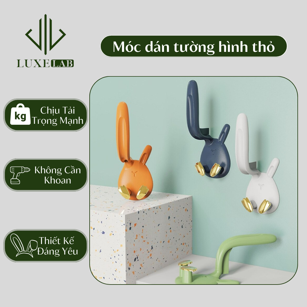 Móc Treo Đồ, Cuộn Giấy - Giá Đỡ Nắp Nồi Dán Tường Hình Thỏ Đáng Yêu LUXELAB 11868