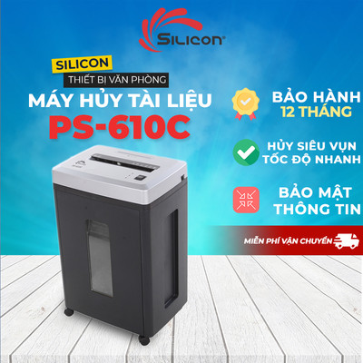 Máy hủy tài liệu, CD, thẻ tín dụng nhập khẩu SILICON PS-610C -Công suất hủy 10 tờ/ 1lần -BH 12 tháng