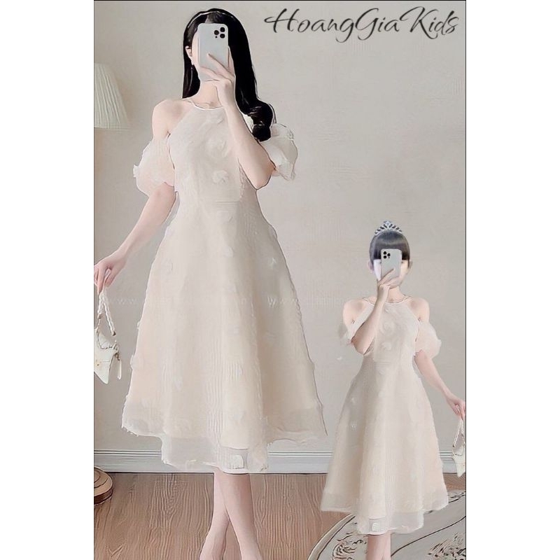 Set mẹ và bé váy voan trắng 2 dây