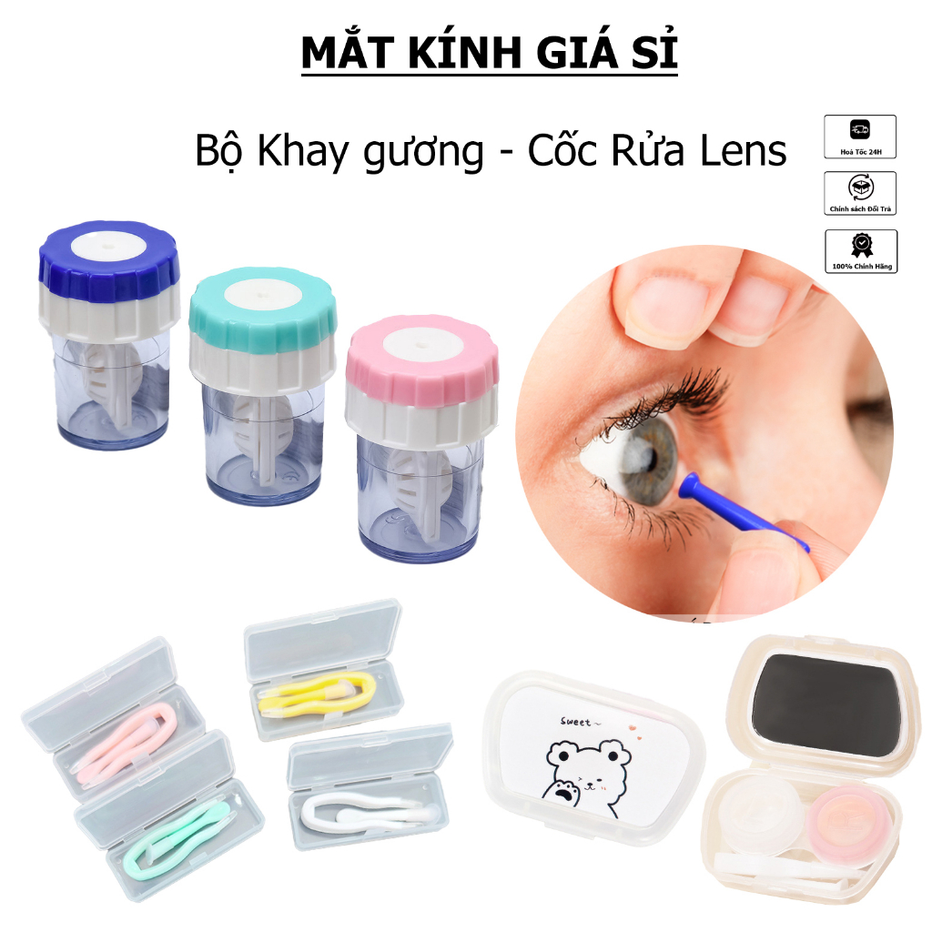 Bộ dụng cụ Khay gương - nhíp gắp - Cốc rửa lens cần thiết khi sử dụng kính áp tròng