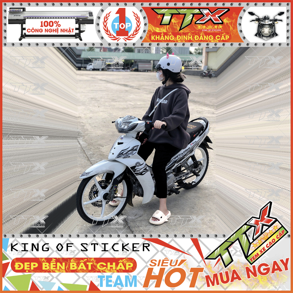 Team Sirius Lửa Trắng Đen Đẹp Tuyệt Vời - Chất Lượng Taem Cao Cấp 3 Lớp - Mã Tem Xe Sirius (s059-00)