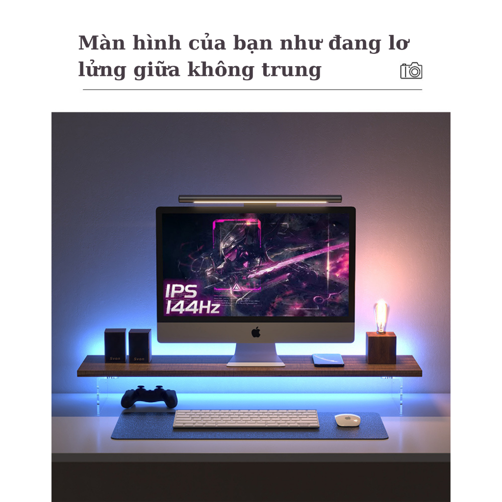 Kệ Decor bàn làm việc chân mica trong,kệ kê máy tính laptop có đèn LED RGB điều chỉnh qua điện thoại thông minh đơn giản