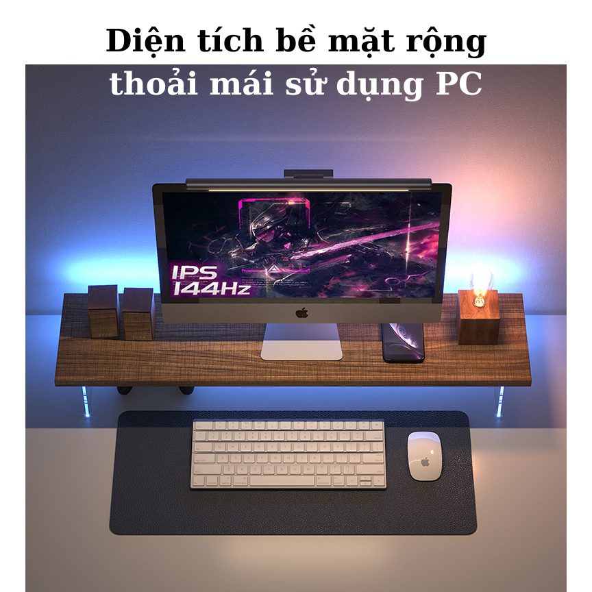 Kệ Decor bàn làm việc chân mica trong,kệ kê máy tính laptop có đèn LED RGB điều chỉnh qua điện thoại thông minh đơn giản