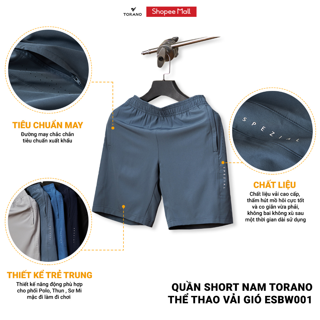 Quần short nam TORANO thể thao vải gió, thoải mái, chuẩn phom, siêu nhẹ BW600 ESBW001