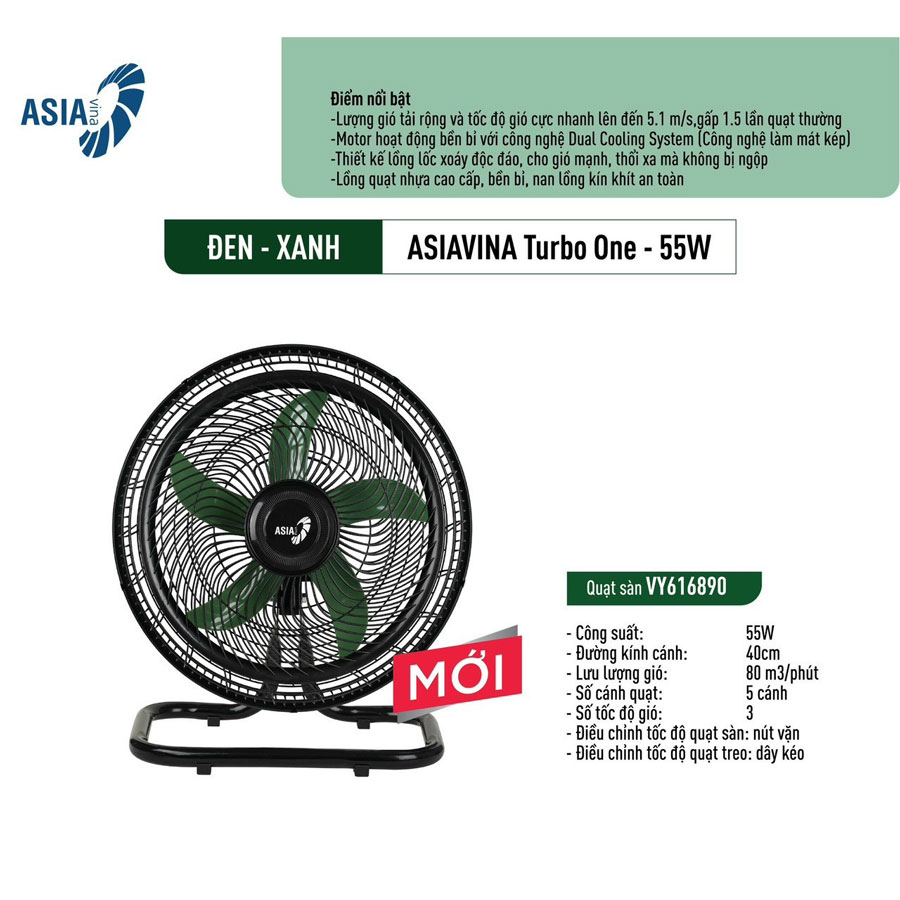 Quạt Asia TURBO ONE  - Công suất 55W - Hàng chính hãng, Bảo hành 24 tháng