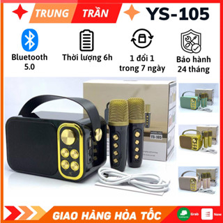 Loa bluetooth Karaoke Mini YS105 tặng kèm 2 mic không dây, Công suất 10W, Chức năng đổi giọng đặc biệt, BH 24 tháng