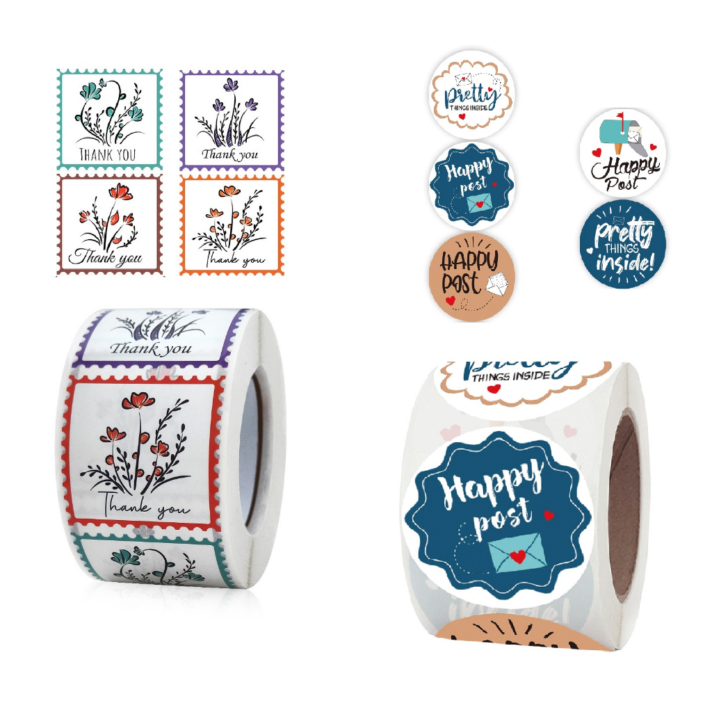 Cuộn 500 nhãn dãn cảm ơn, sticker thank you, tem tròn thank you, tem cảm ơn nhiều mẫu