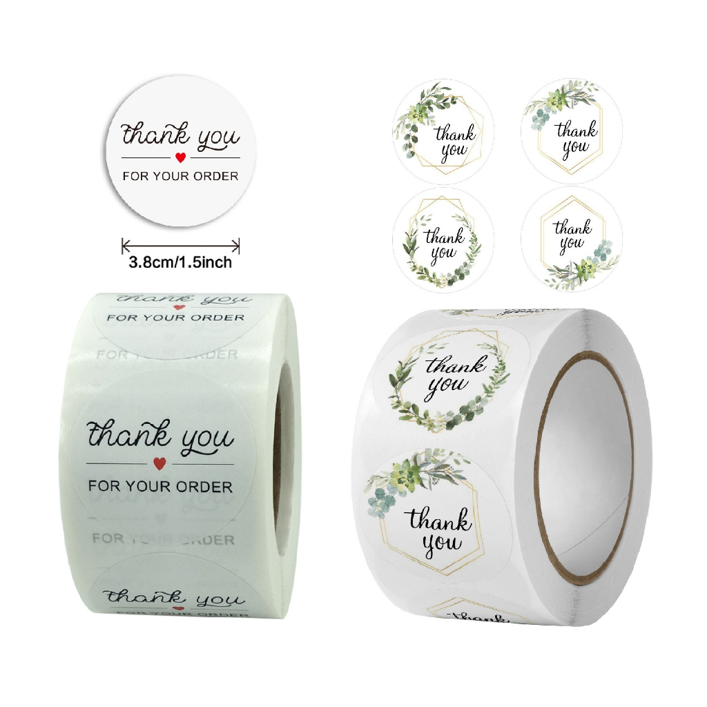 Cuộn 500 nhãn dãn cảm ơn, sticker thank you, tem tròn thank you, tem cảm ơn nhiều mẫu