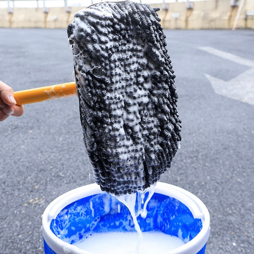 Chổi lau rửa Xe Ô Tô 3 khớp nối cong 15 độ, kéo dài 1m, sợi nhung mềm mại