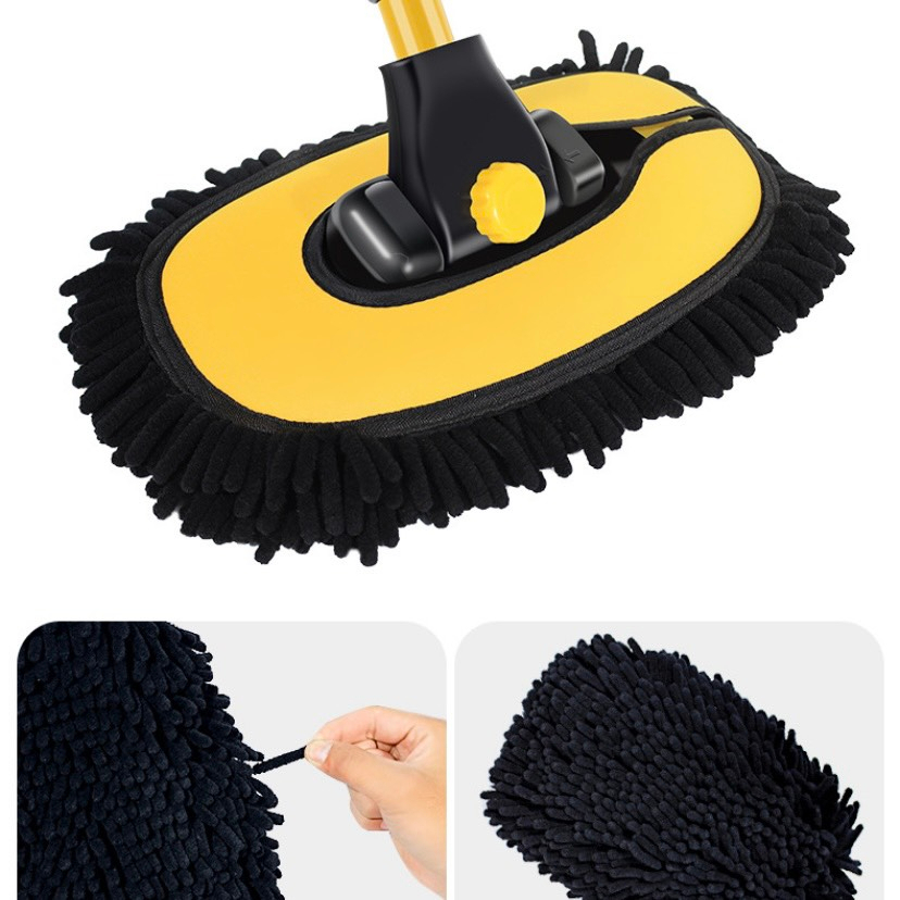 Chổi lau rửa Xe Ô Tô 3 khớp nối cong 15 độ, kéo dài 1m, sợi nhung mềm mại