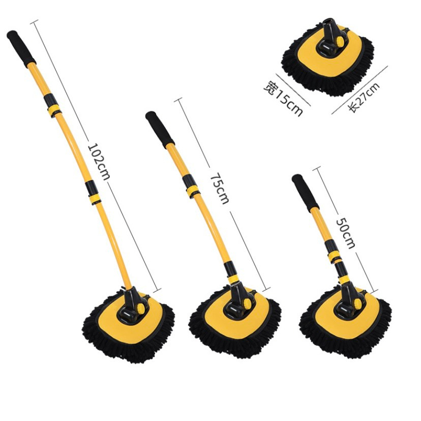 Chổi lau rửa Xe Ô Tô 3 khớp nối cong 15 độ, kéo dài 1m, sợi nhung mềm mại