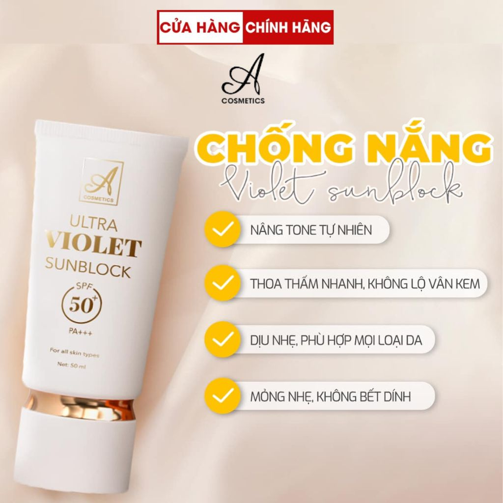 Kem chống nắng A cosmetics nâng tone kiềm dầu, dưỡng trắng da mặt Ultra Violet Sunblock SPF 50++