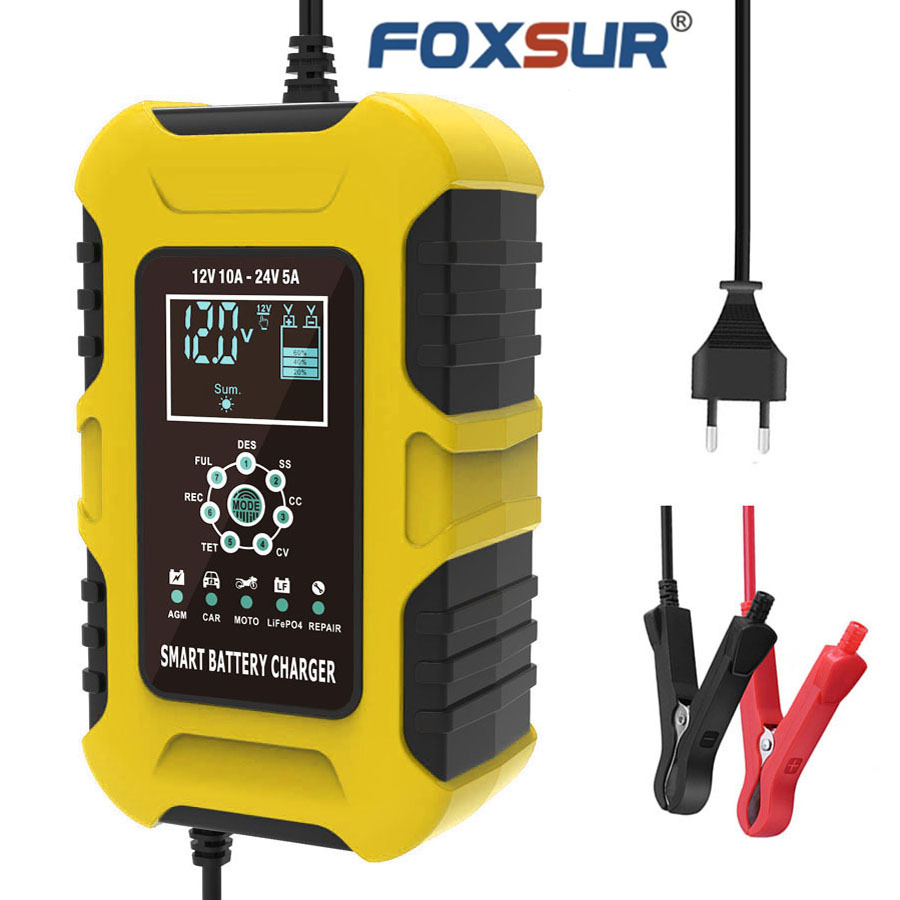 Sạc bình ắc quy 12V 180AH FOXSUR tự ngắt khi đầy chức năng bảo dưỡng phục hồi ắc quy bằng khử sunfas chống ngược cực
