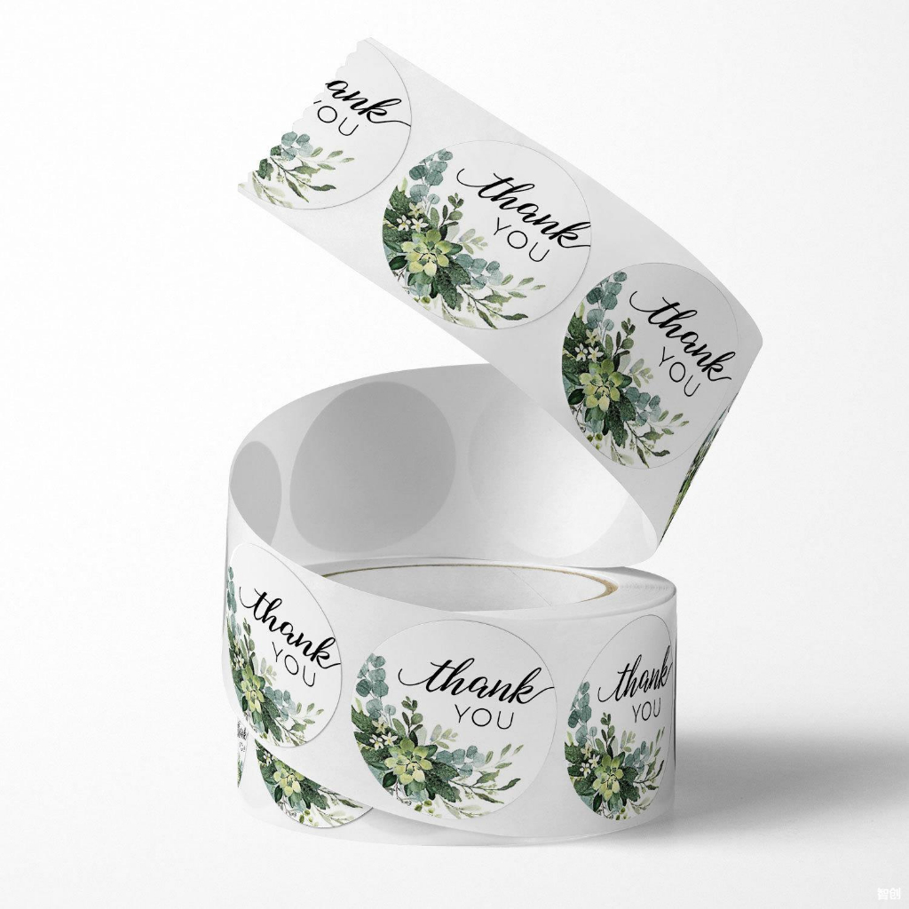 Cuộn 500 nhãn dán cảm ơn, sticker thanh you, tem thank you, hoa xanh nhã nhặn, cực đẹp