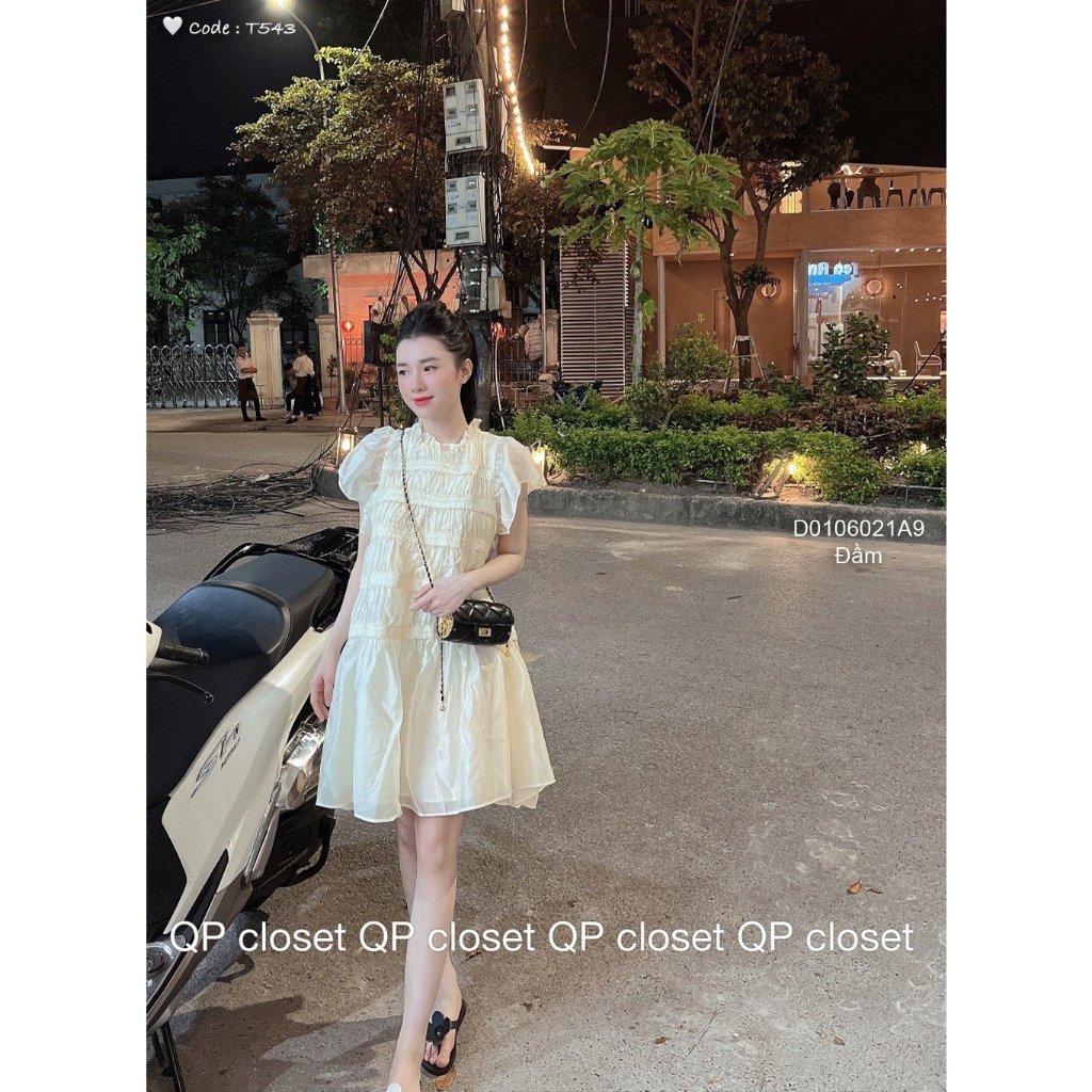 Đầm 2 lớp phối bèo cổ chun ngan phối bèo cổ tay cánh tiên!