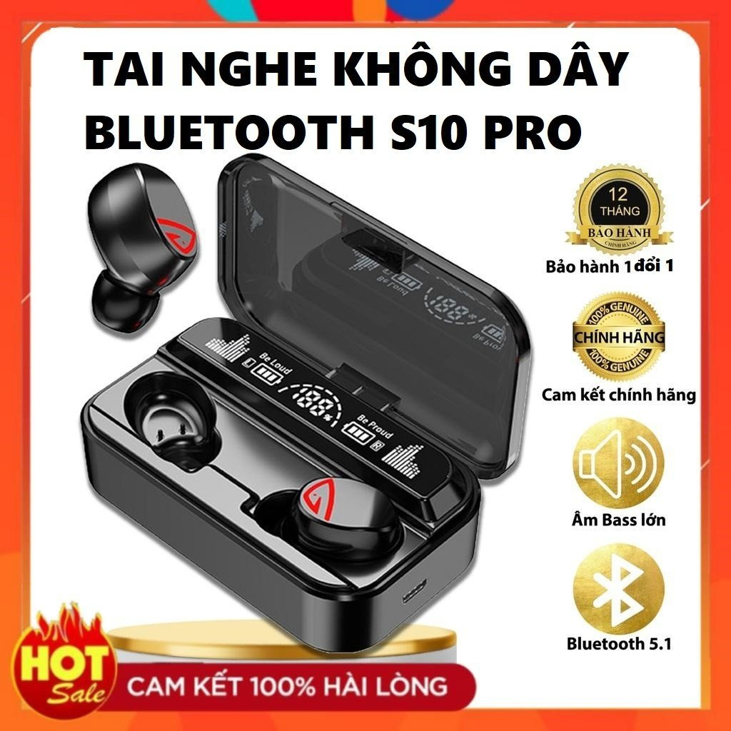 Tai Nghe Nhét Tai Kết Nối Bluetooth S10 Pro Cảm Ứng Vân Tay Nghe Nhạc Liên Tục 10h
