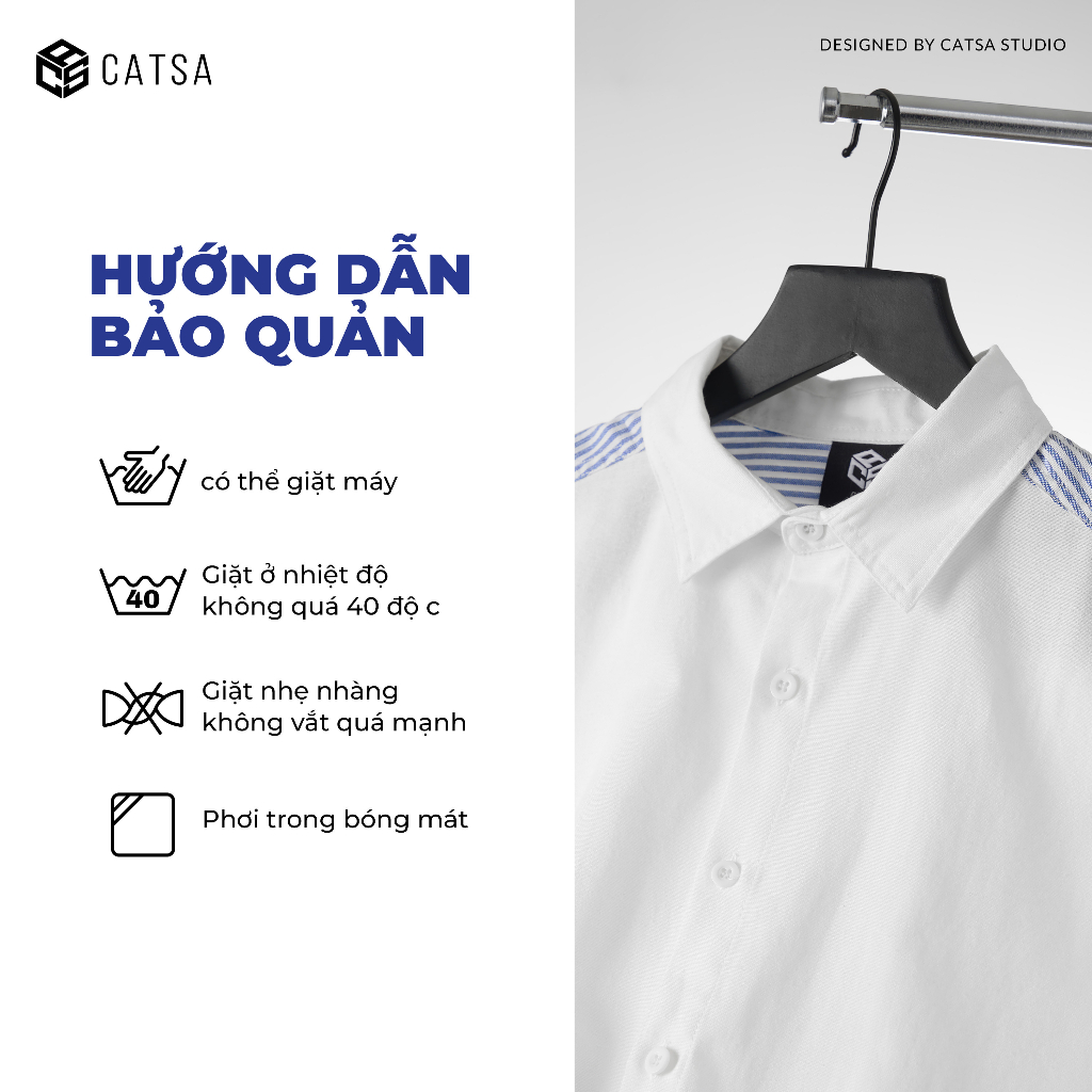 Áo sơ mi nam tay dài phối sọc vai, phong cách, thoải mái CATSA ASC375