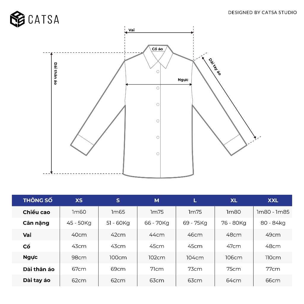 Áo sơ mi nam tay dài phối sọc vai, phong cách, thoải mái CATSA ASC375