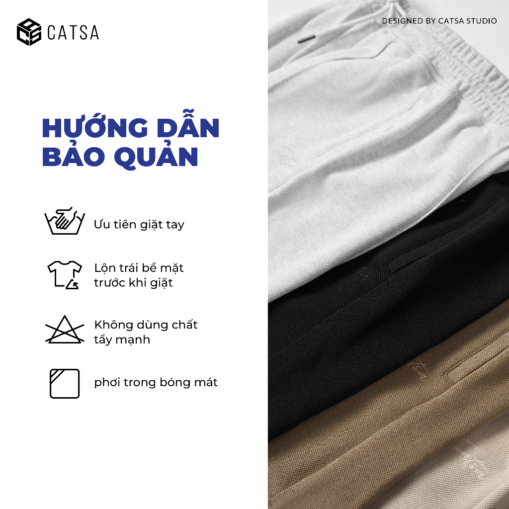 Quần short lưng thun CATSA thêu chữ basic ly quần may nổi tôn dáng chất liệu dày dặn QSJ075-076-077-078