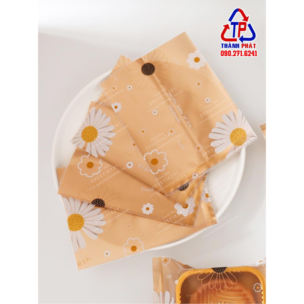 100 Khay túi cúc vàng đựng bánh trung thu mini 50g - 65g - đựng bánh trứng chảy - bánh mochi
