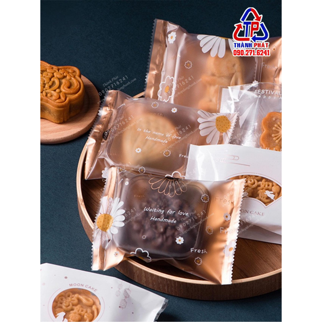 100 Khay túi cúc vàng đựng bánh trung thu mini 50g - 65g - đựng bánh trứng chảy - bánh mochi