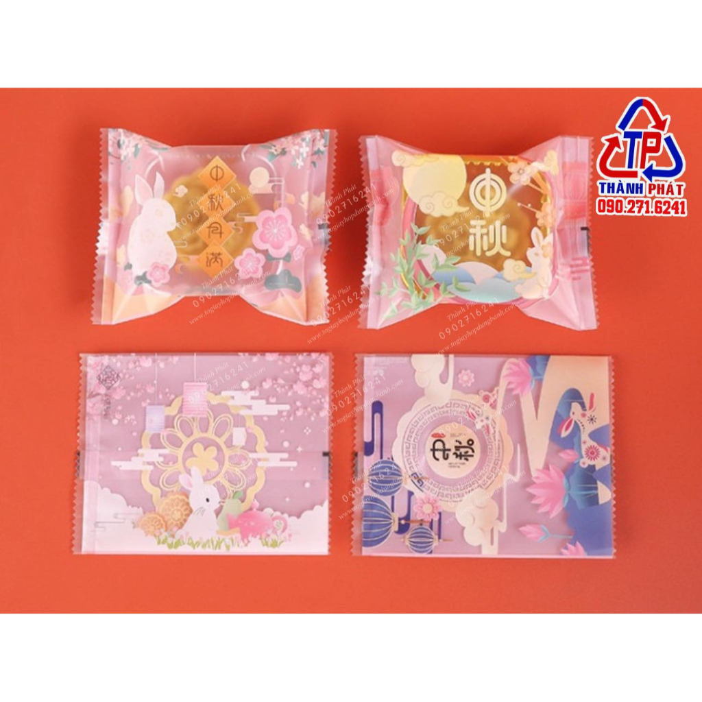 100 Khay túi thỏ hồng đựng bánh trung thu mini 50g - 65g - bánh dẻo mochi - bánh trứng chảy