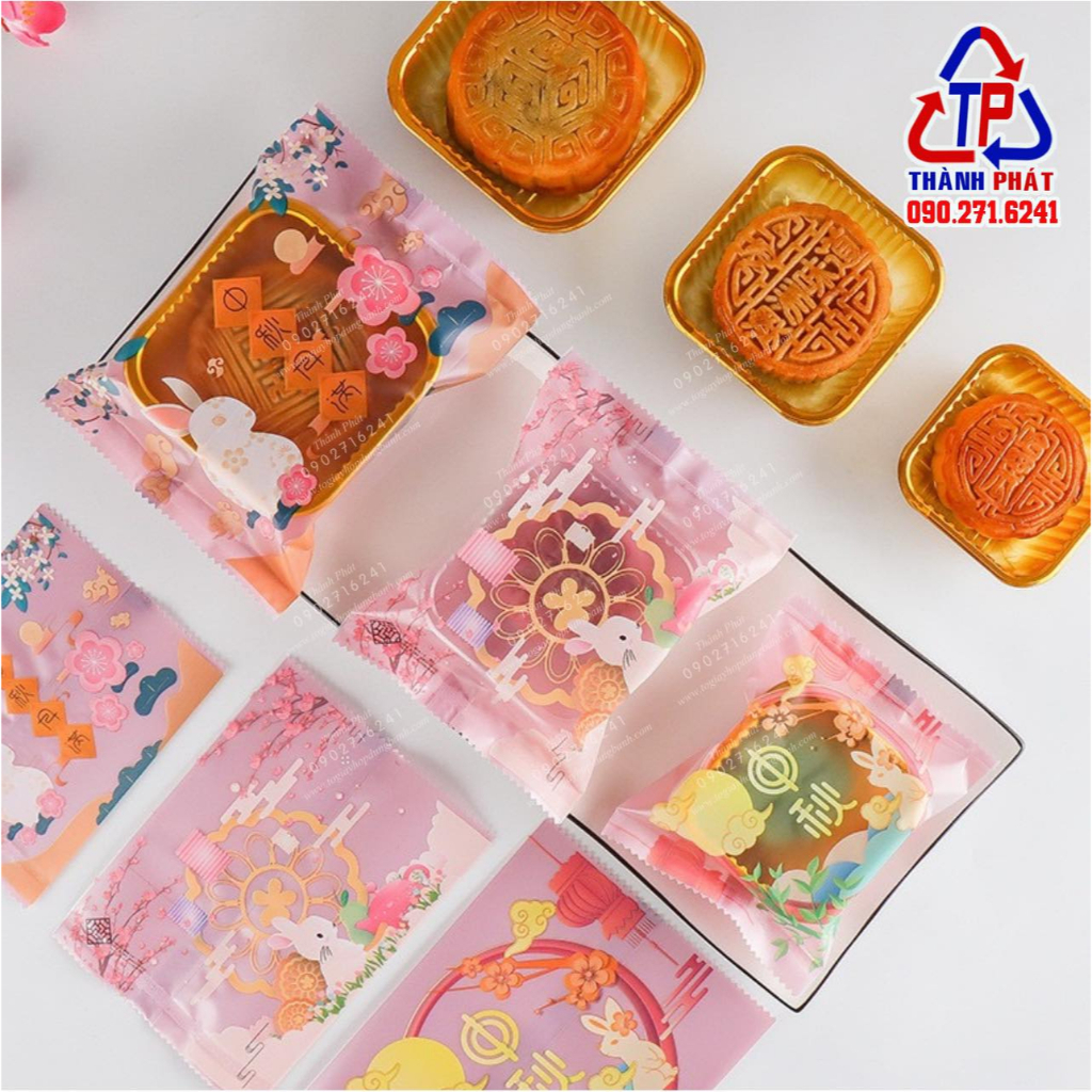 100 Khay túi thỏ hồng đựng bánh trung thu mini 50g - 65g - bánh dẻo mochi - bánh trứng chảy