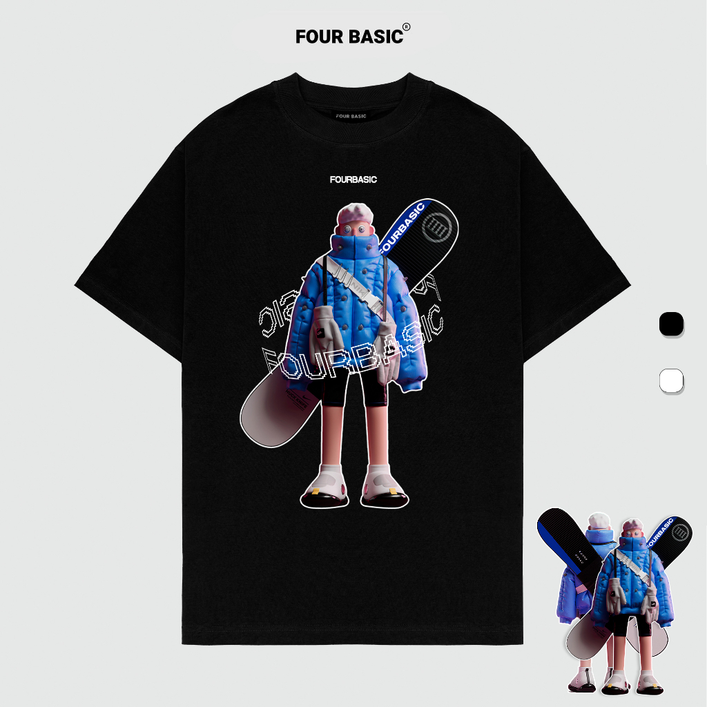 Áo thun Four Basis Skiers Fullbox phông Streetwear cổ tròn Nam Nữ 100% Cotton oversize form rộng T66