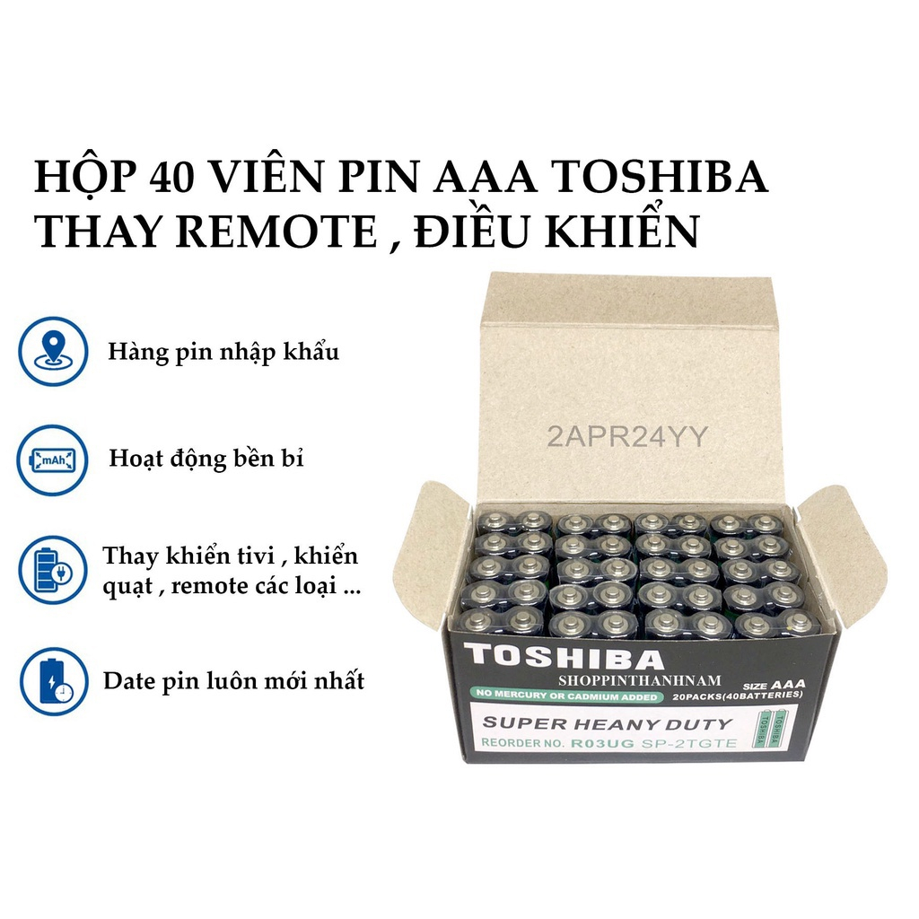Hộp 40 viên pin AAA Maxell, Toshiba đũa - Hàng nhập khẩu