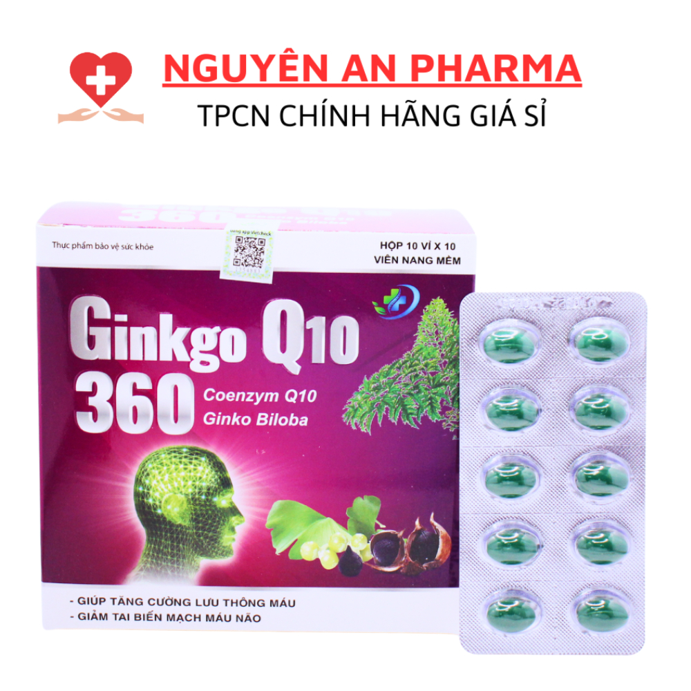 Hoạt huyết dưỡng não Ginkgo Q10 360 Bổ não, giảm đau đầu thành phần ginkgo biloba natto plus - 100 Viên (Ginkgo Q10 360)