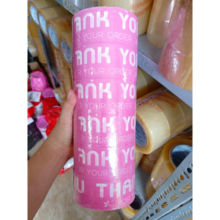  6 cuộn  1 cây  băng keo in chữ THANK YOU màu hồng quy cách 48mm 