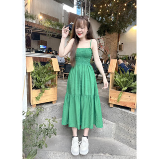 Váy 2 dây bo thun ngực dáng dài