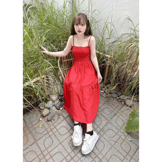 VÁY 2 DÂY BO THUN NGỰC DÁNG DÀI