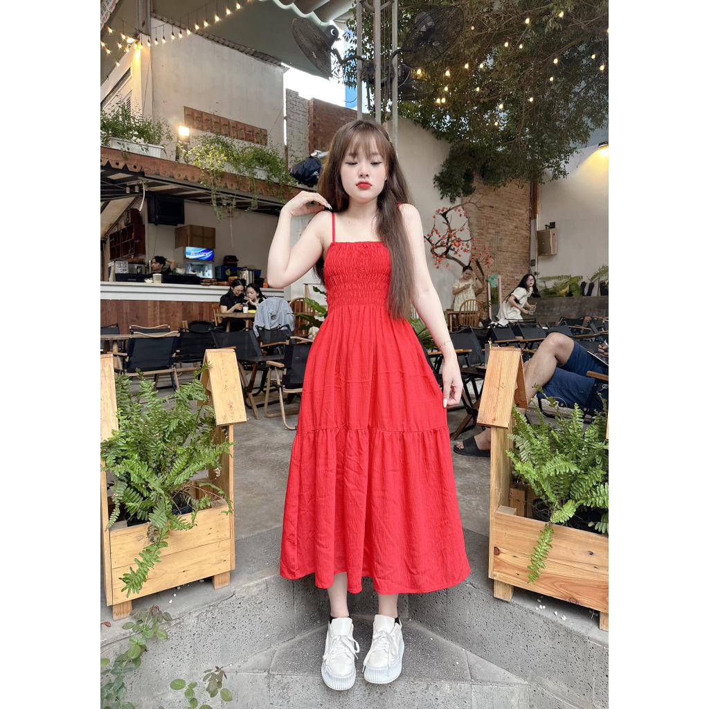 VÁY 2 DÂY BO THUN NGỰC DÁNG DÀI