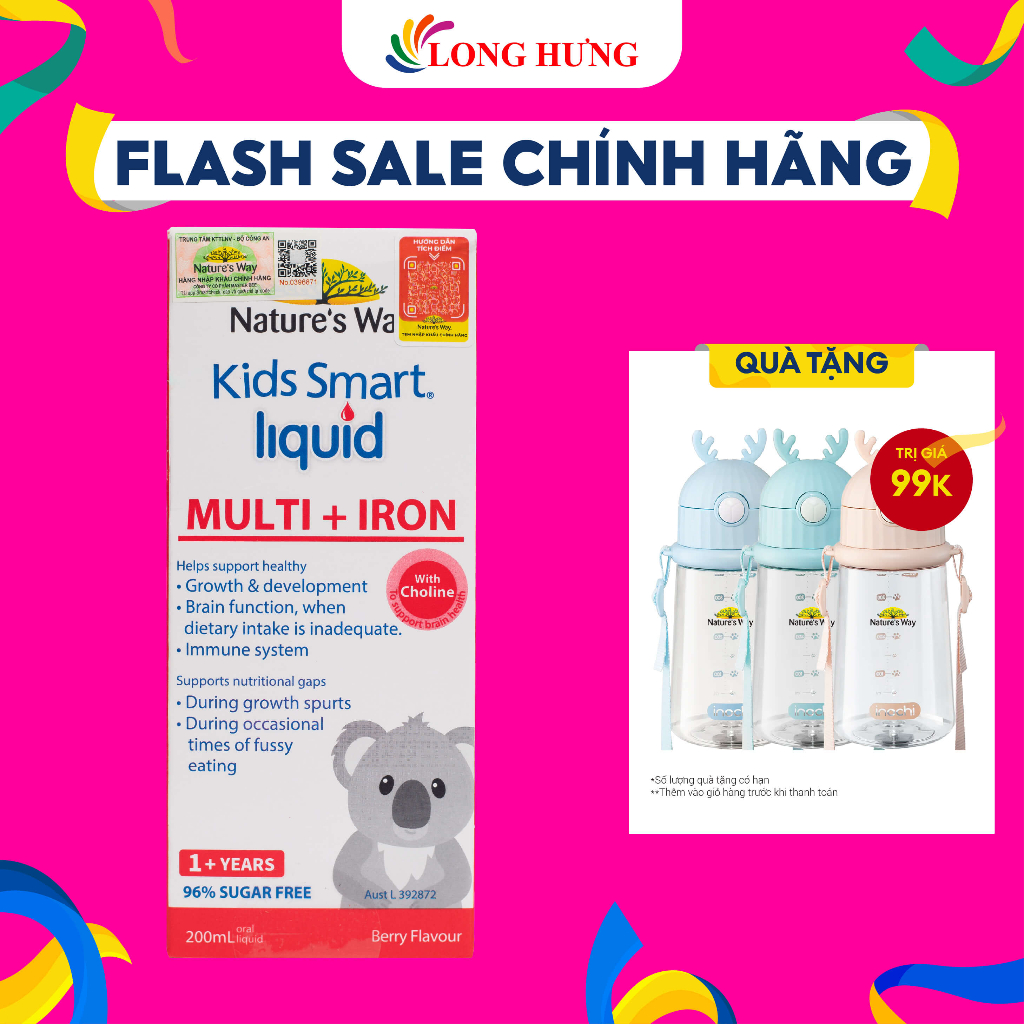 Vitamin dạng giọt Nature's Way Kids Smart Liquid Multi + Iron bổ sung sắt và các vi chất cho bé (200ml)