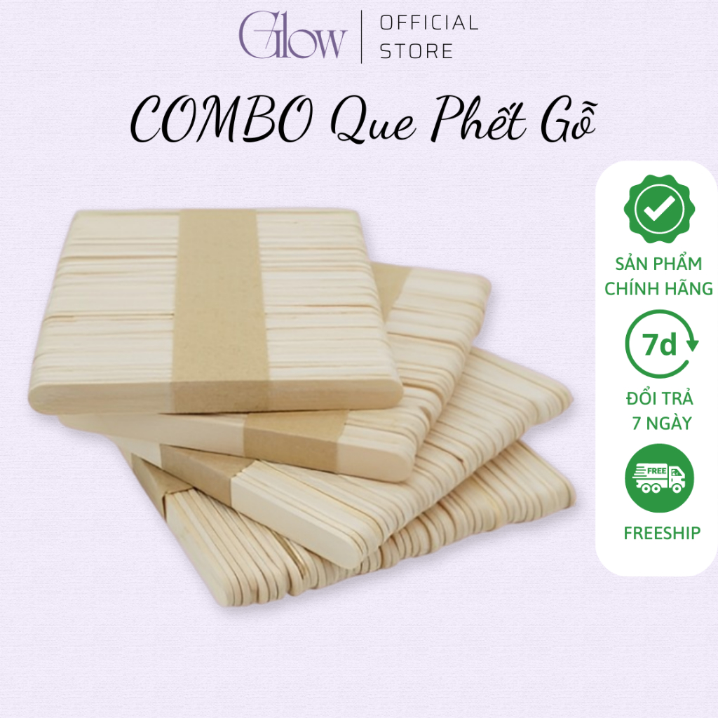 Combo 4 Que Gỗ Phết Sáp Glow Waxing Size Lớn Phết Sáp Wax Lông