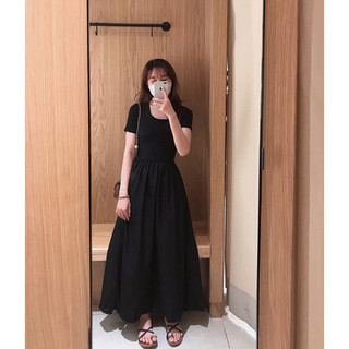 Đầm Đen Thiết Kế Chun Hở Eo Sau Kèm Dây Nơ Dáng Dài M3055