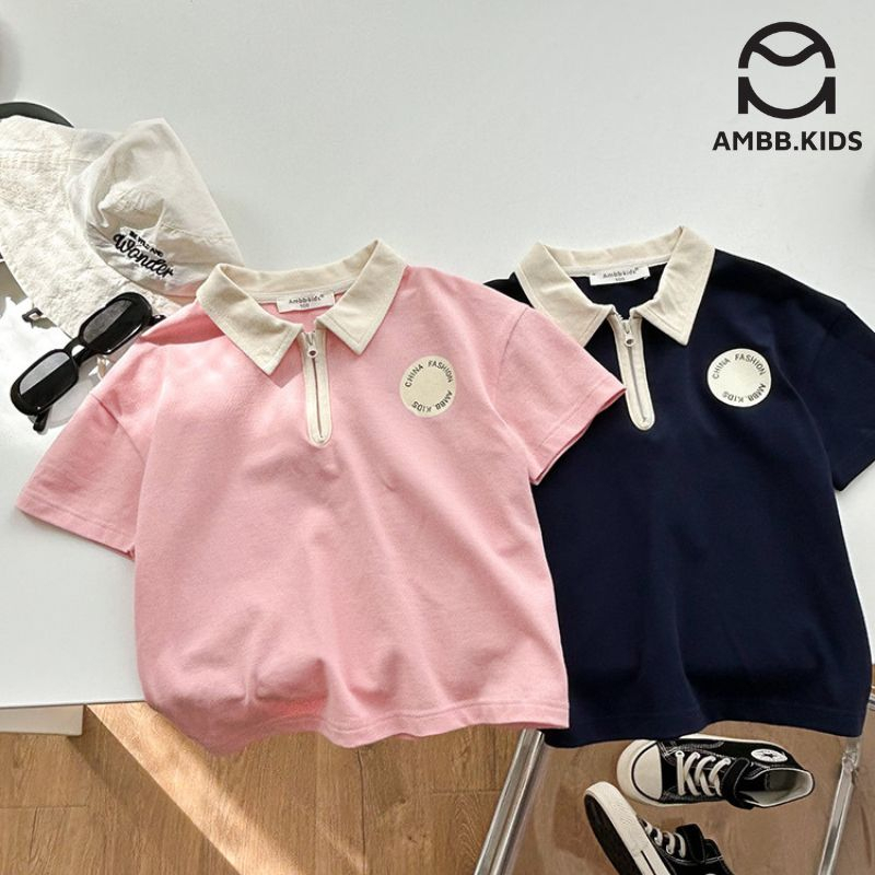 Áo POLO cho bé trai Ambb.kids ,áo phông vải cotton co giãn nhẹ, phong cách thể thao năng động, cá tính dành cho bé