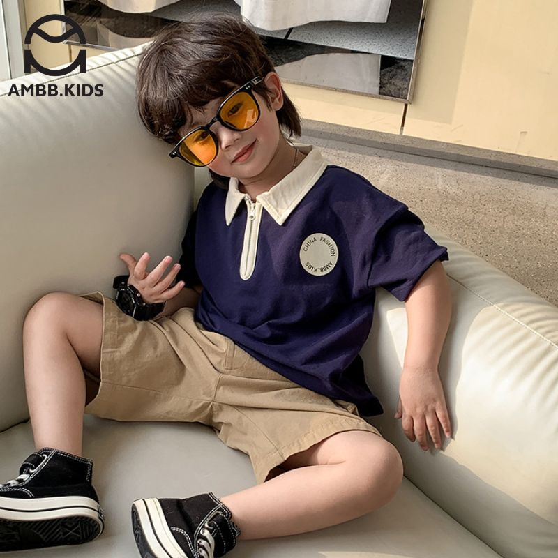 Áo POLO cho bé trai Ambb.kids ,áo phông vải cotton co giãn nhẹ, phong cách thể thao năng động, cá tính dành cho bé