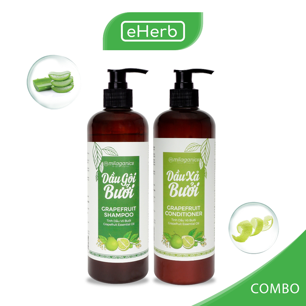 [MỌC TÓC - TIẾT KIỆM] Combo Dưỡng Tóc Mọc Nhanh Dầu Gội Bưởi, Dầu Xả Bưởi Size Lớn MILAGANICS 750ml/ Chai