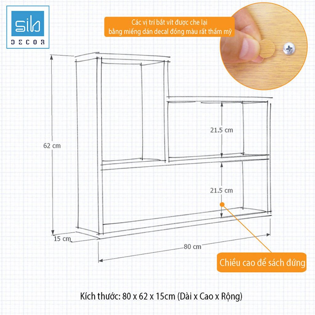 Bộ 2 Kệ Sách Gỗ Trang Trí Treo Tường Chữ L và Chữ U SIB DECOR - KT812