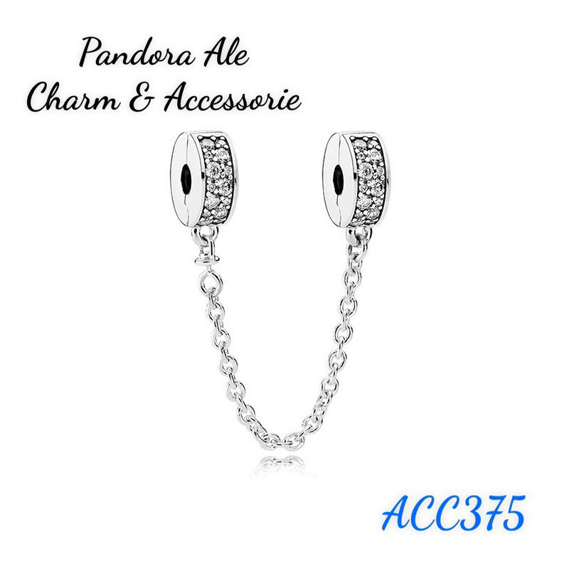 CHARM PAN ALE XÍCH KHOÁ CHẶN AN TOÀN ĐÍNH ĐÁ TRẮNG BẠC S925