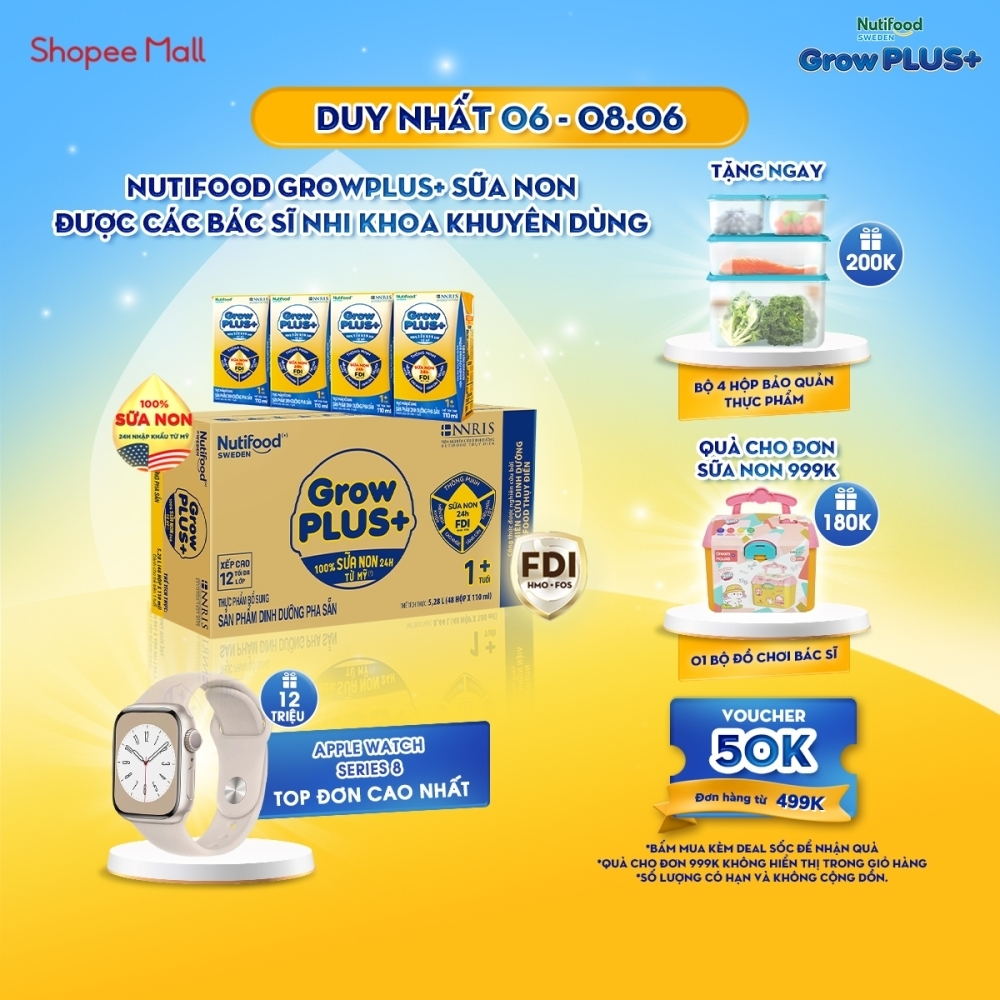 Thùng Sữa Bột Pha Sẵn GrowPLUS+ Sữa Non Tăng Đề Kháng 110ml - Trên 1 Tuổi (48 Hộp x 110ml)