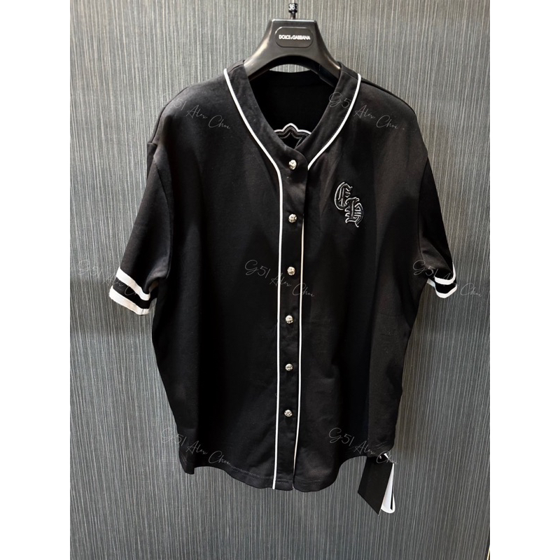Áo khoác bóng chày - Chrome Hearts - CH logo thánh giá da black kim loại