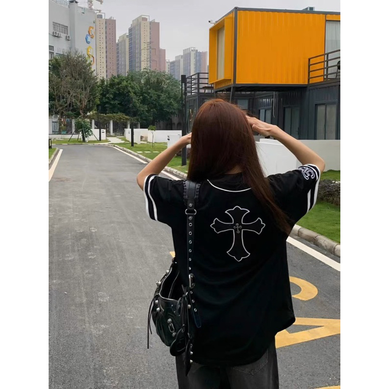 Áo khoác bóng chày - Chrome Hearts - CH logo thánh giá da black kim loại